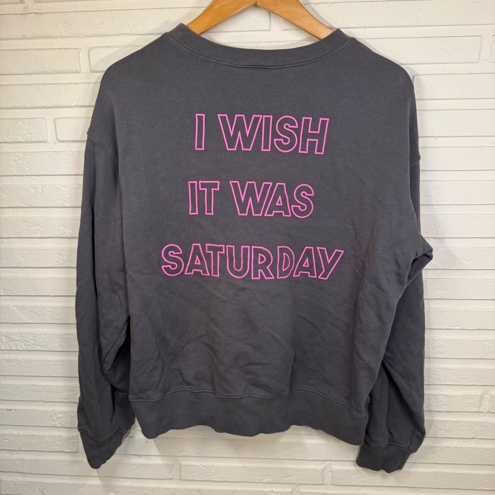 Wildfox Heart Gray I wish it was Saturday Crewneck Sweater , Women’s Size Small